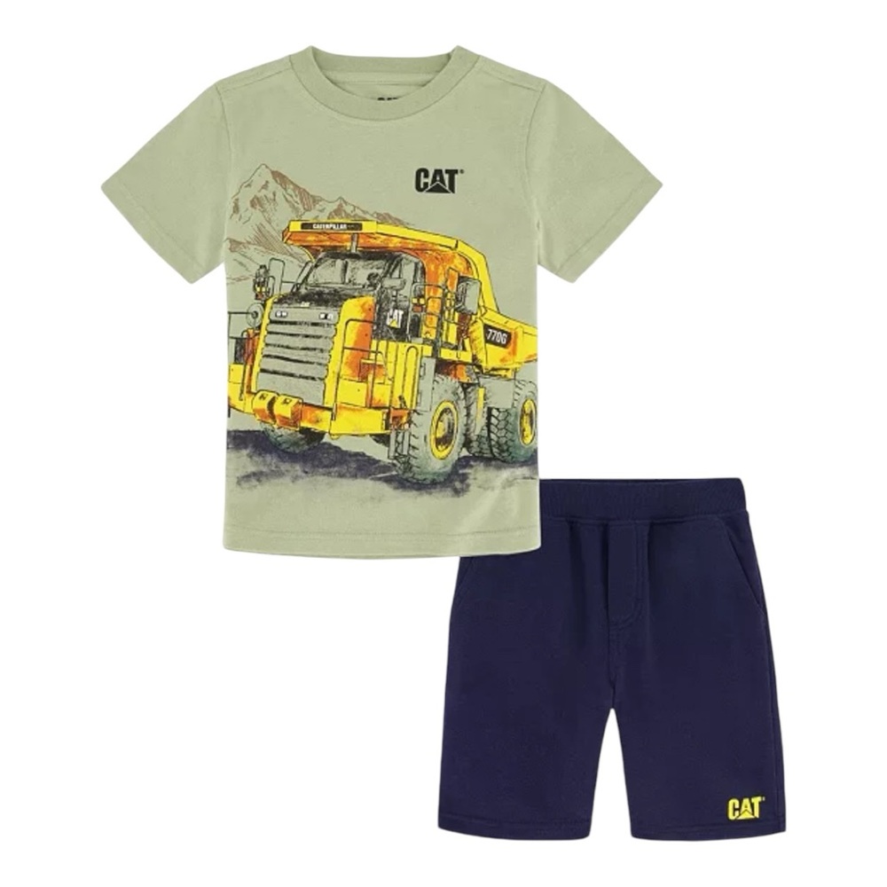 New Caterpillar Boys Short Sleeve T-shirt and French Shorts, Set Green 6
